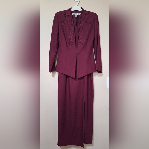 Vintage 90s Alfred Sung sleeveless maxi slit dress with beaded jacket 5/6 - Picture 3 of 16